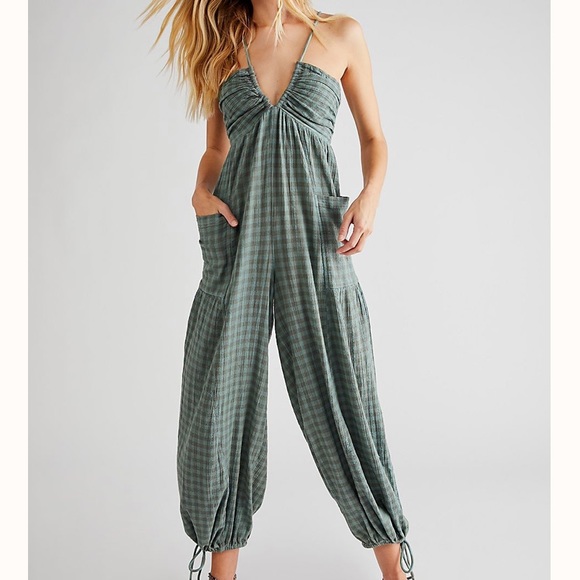 Free People Pants - Free People Green Linen Jumpsuit